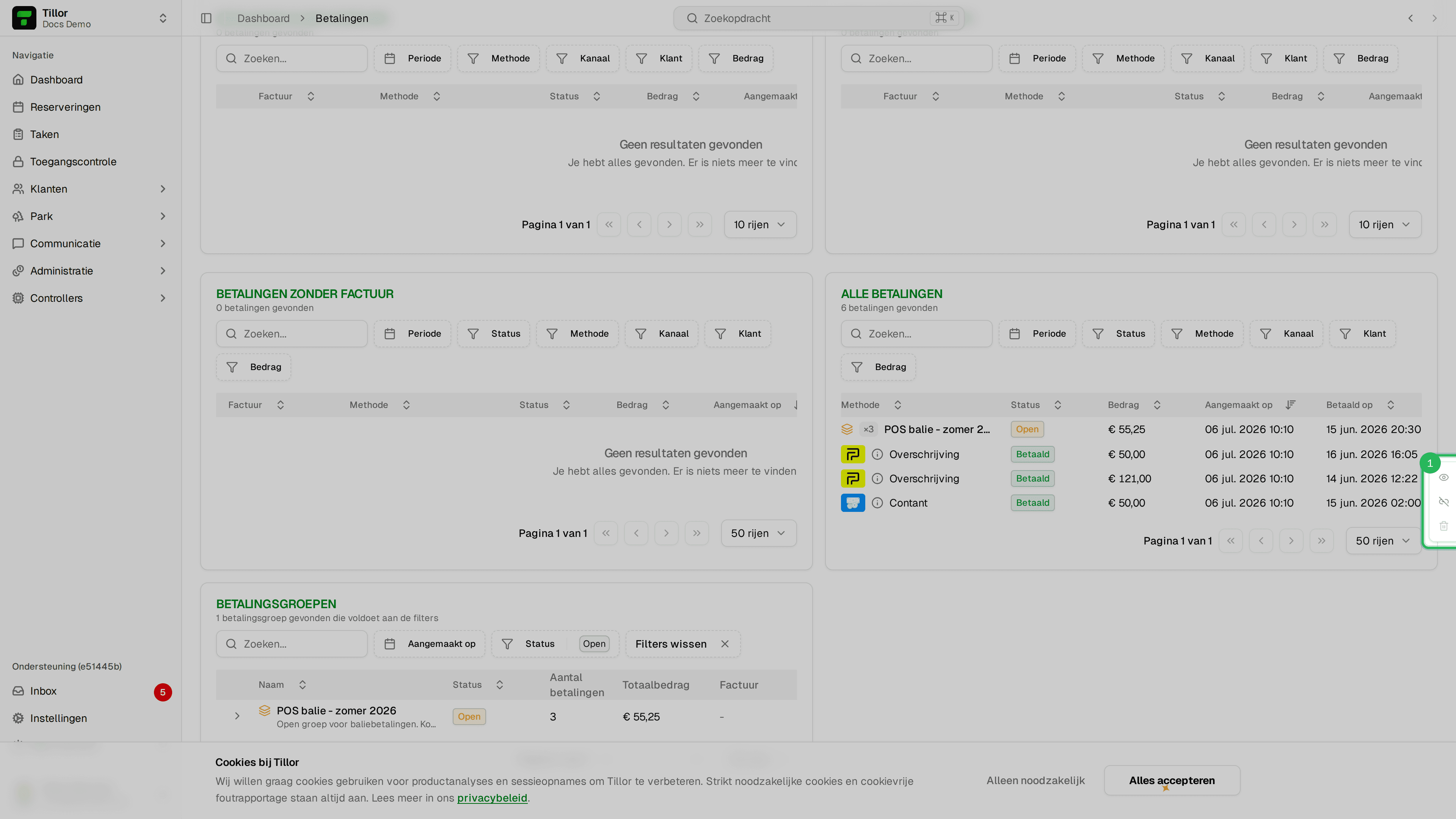 Actiemenu betaling met Ontkoppelen van factuur