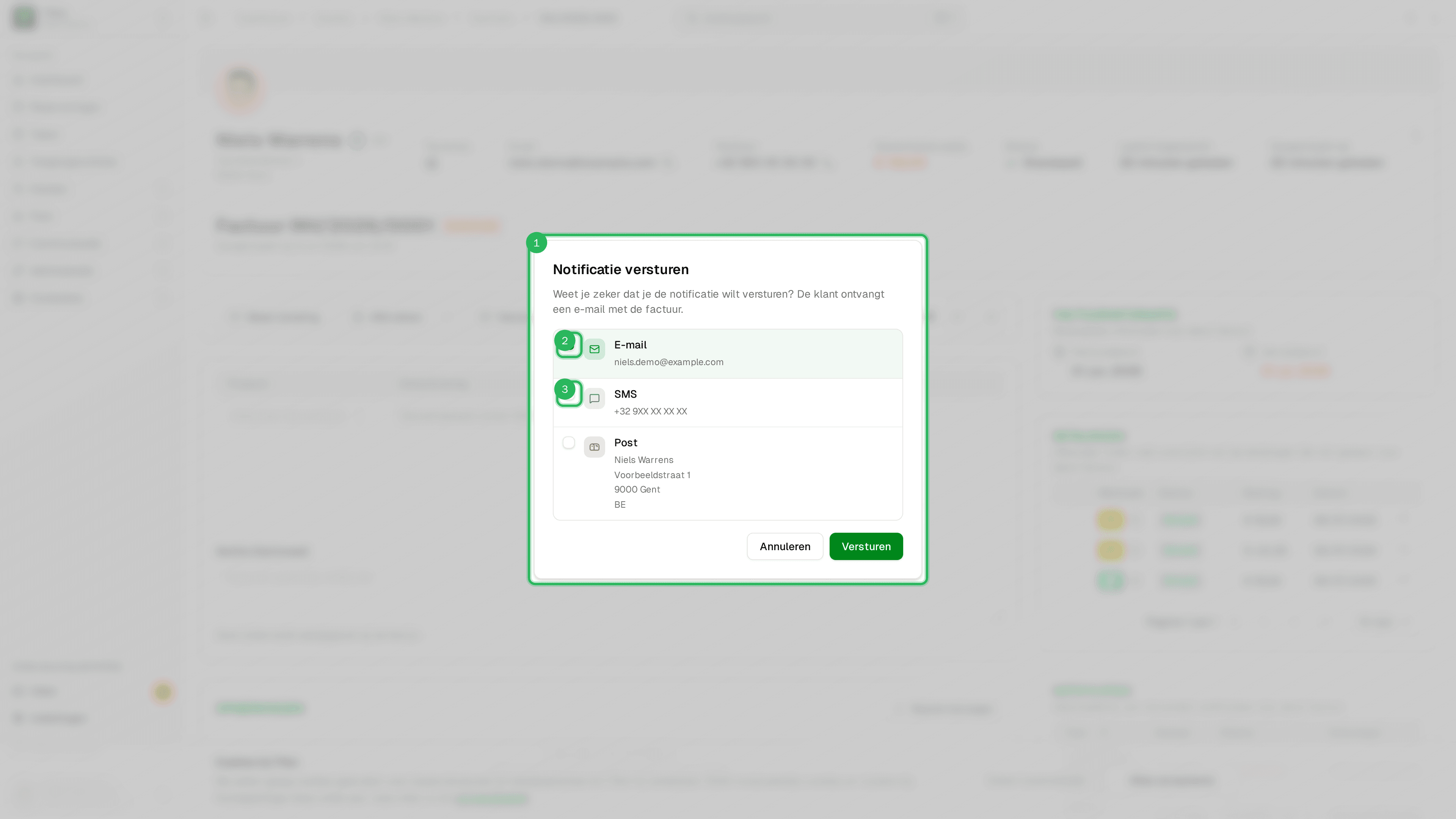 Notificatie versturen - kanaal kiezen op factuur