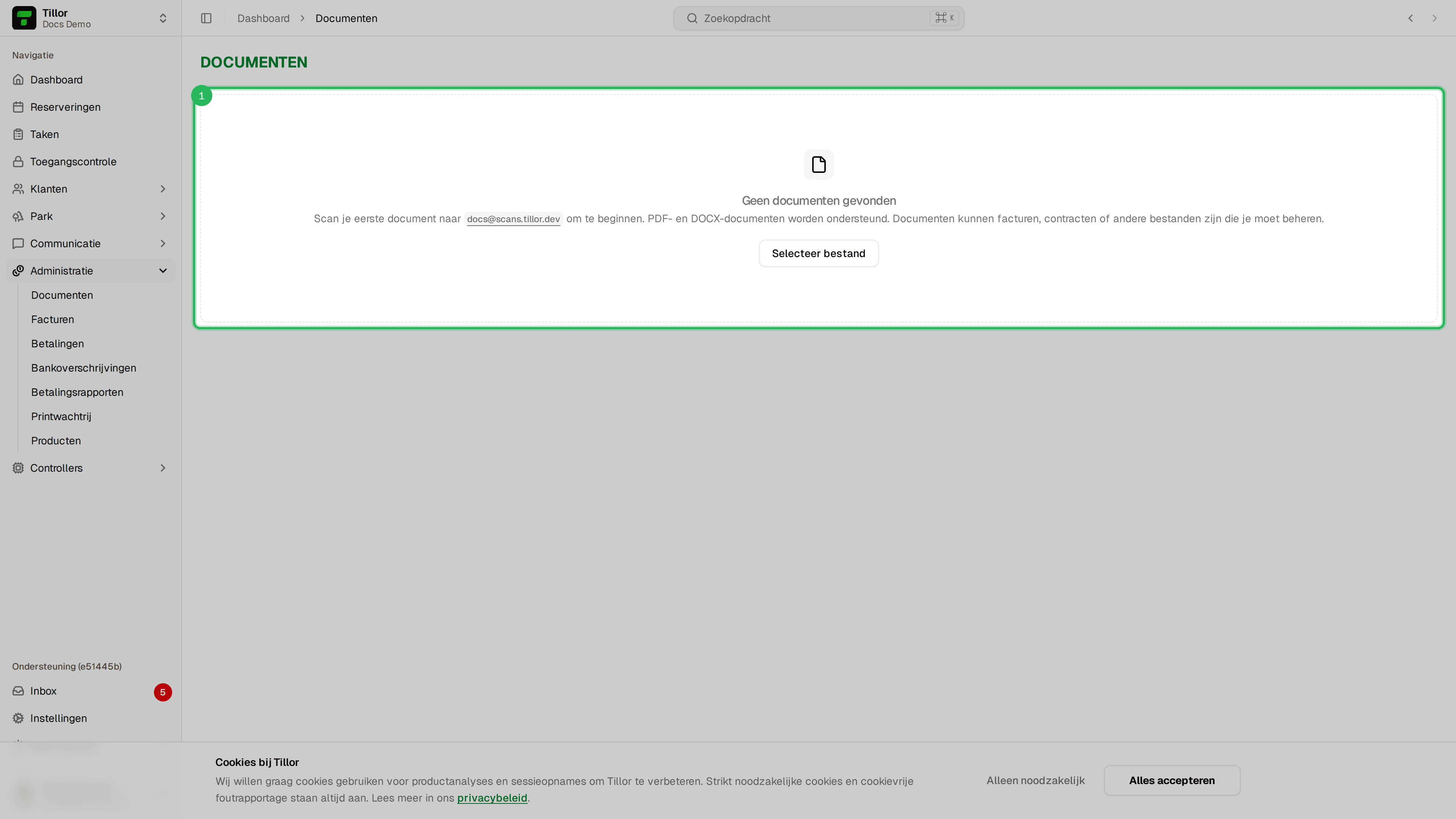 Centrale documentenlijst met uploadzone