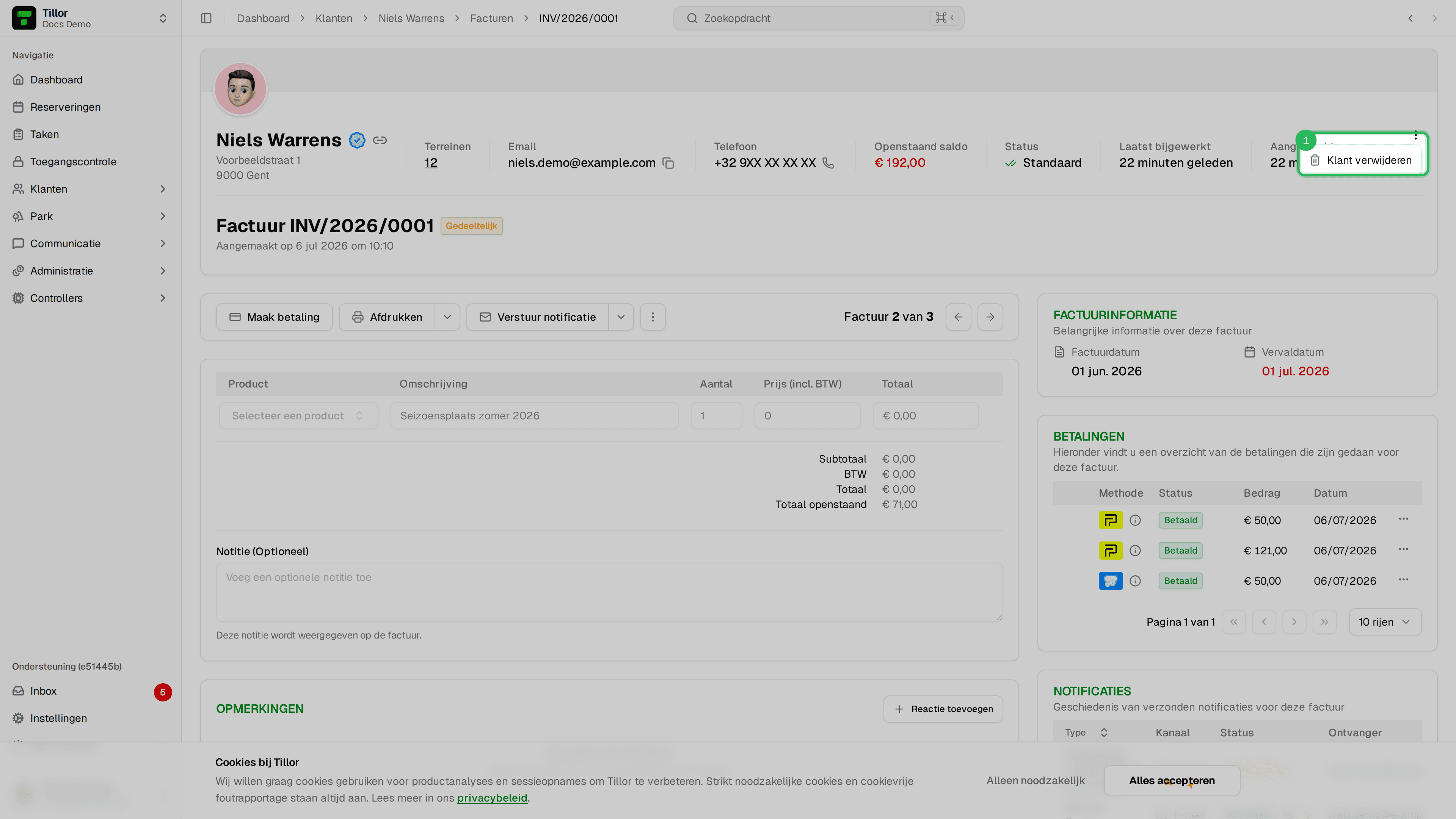 Actiemenu factuur - Persoonlijke URL, Kopieer, Keer om, Boekhoudsoftware