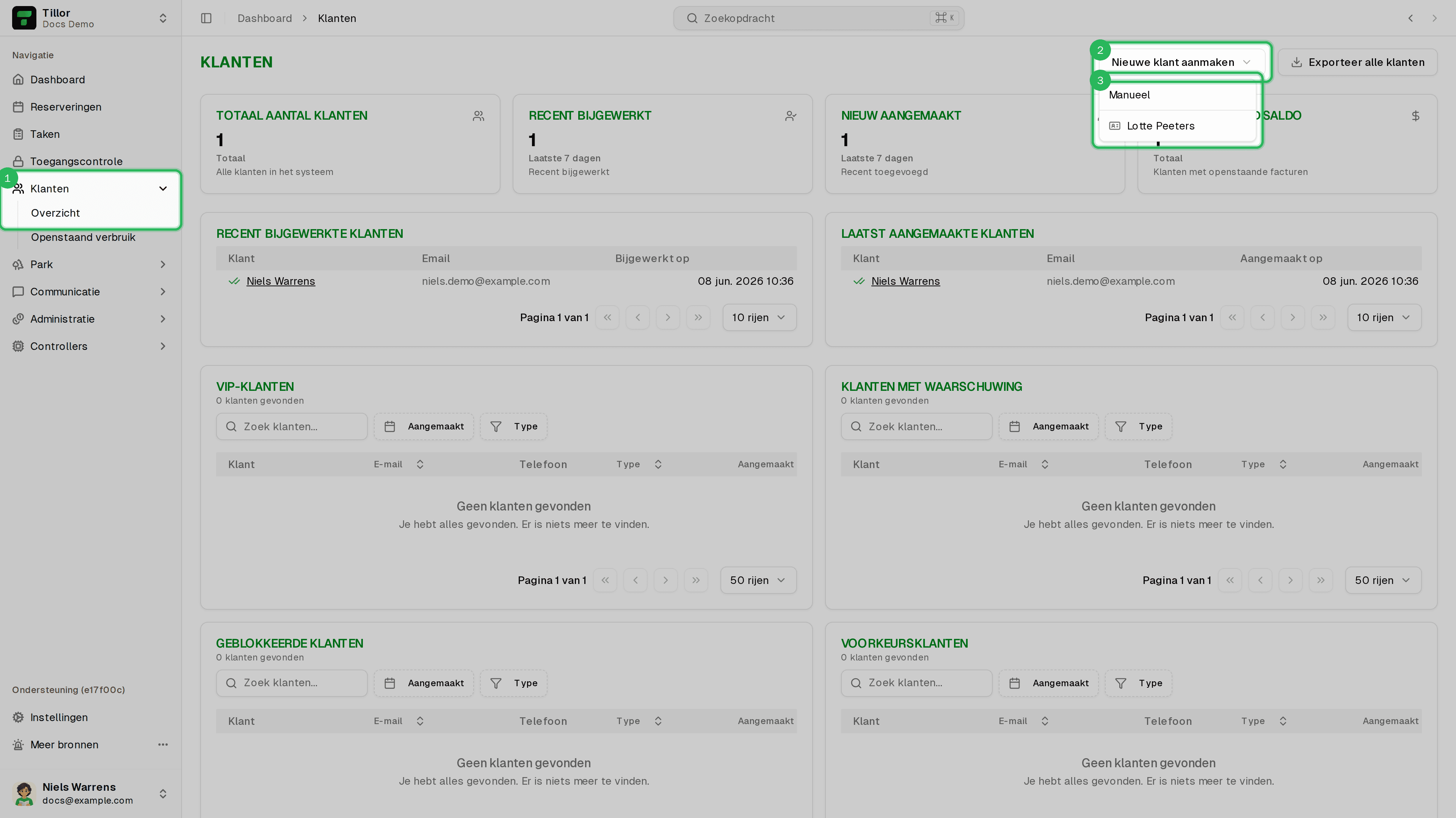 Nieuwe klant aanmaken - dropdown met openstaande identiteitsscan
