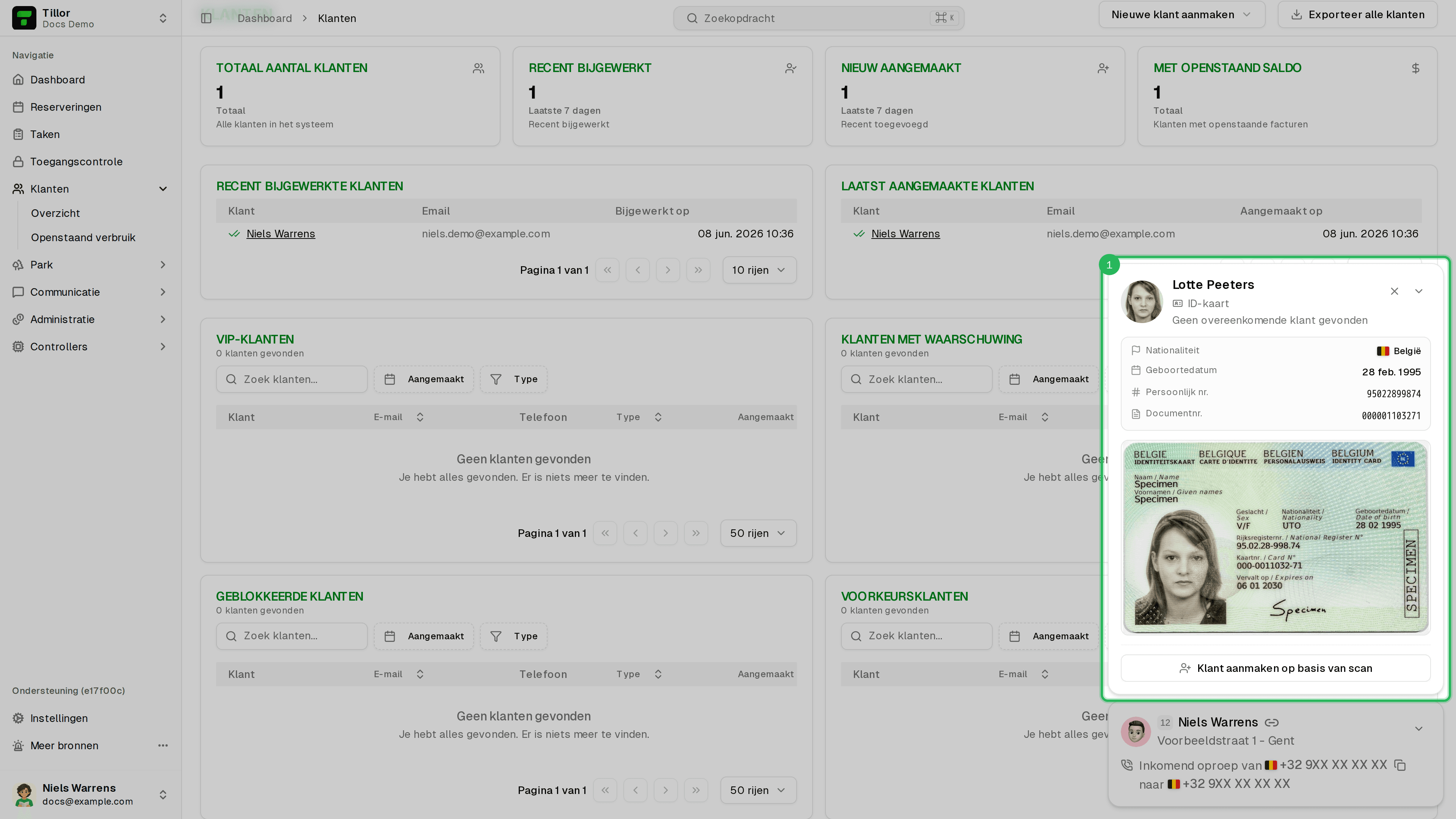 Activity dock - openstaande identiteitsscan met documentvoorbeeld