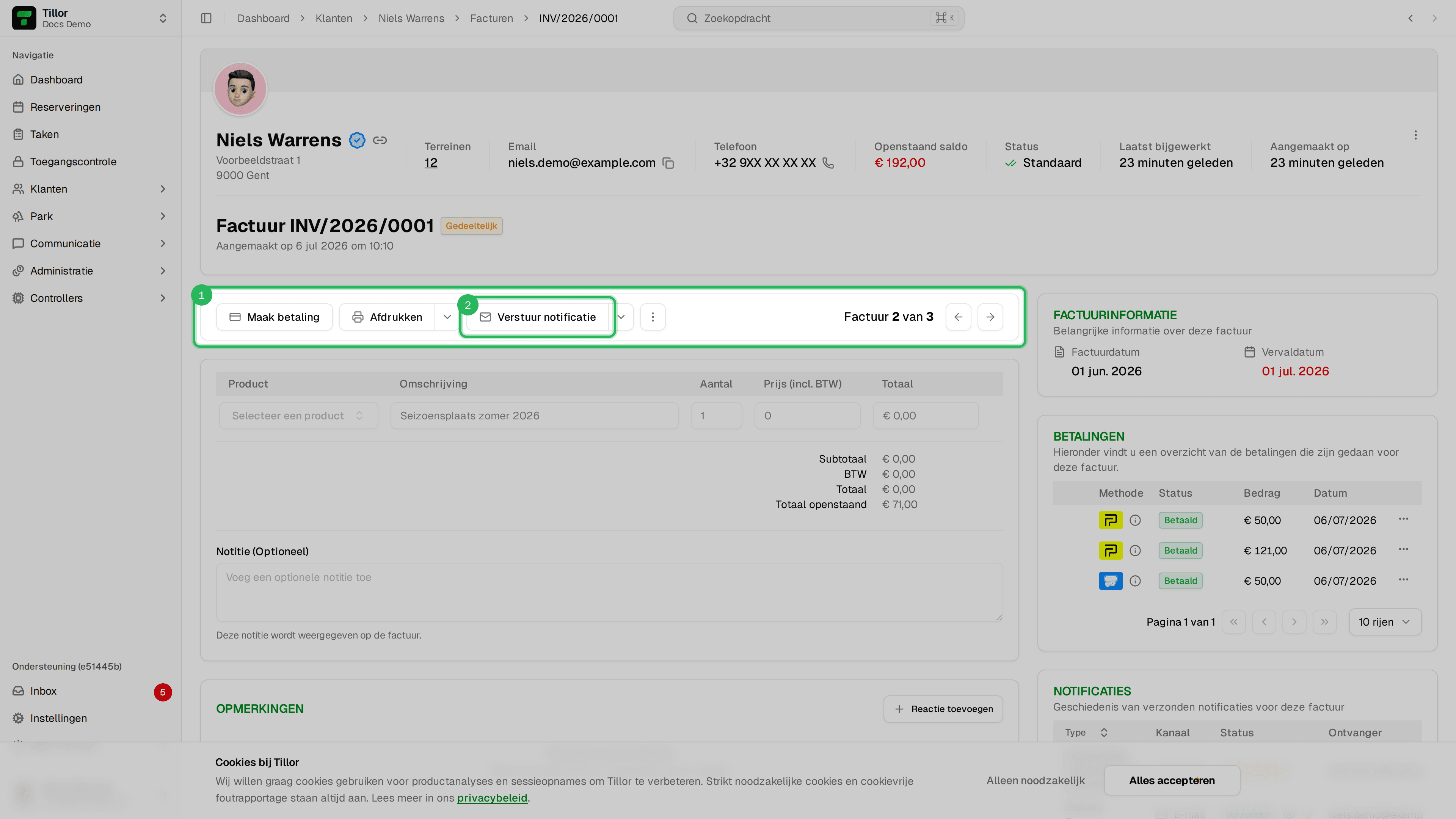 Geboekte factuur - Verstuur notificatie op de actiebalk